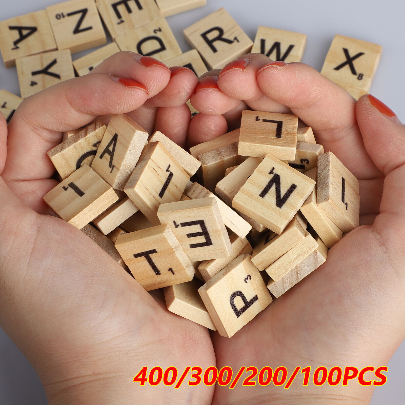 400PCS Scrabble Wood Tiles Pieces Full Sets 100 Letters Wooden Replacement Pick