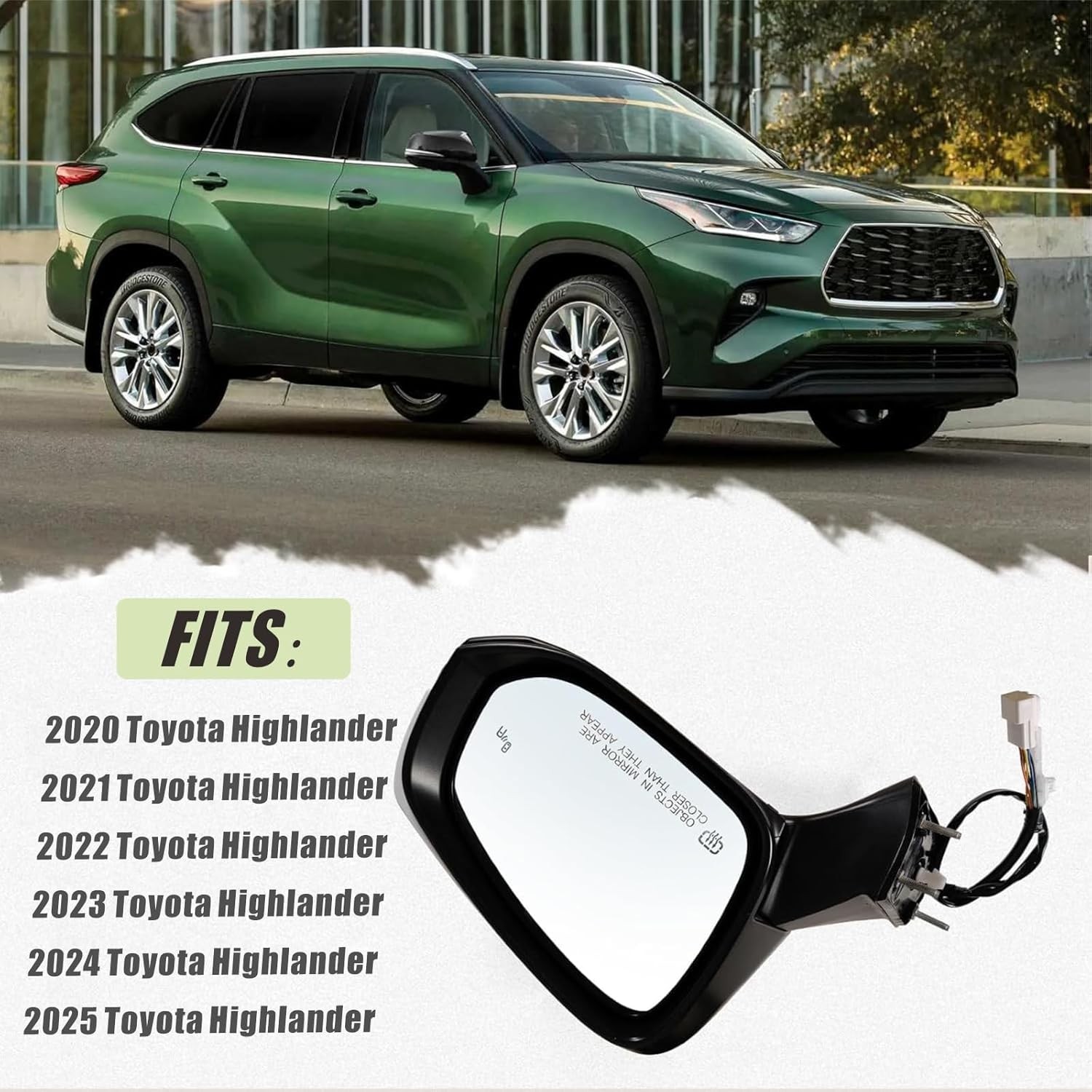 Right Passenger Mirror Fits 2020-2025 Toyota Highlander with Power Glass, Heated