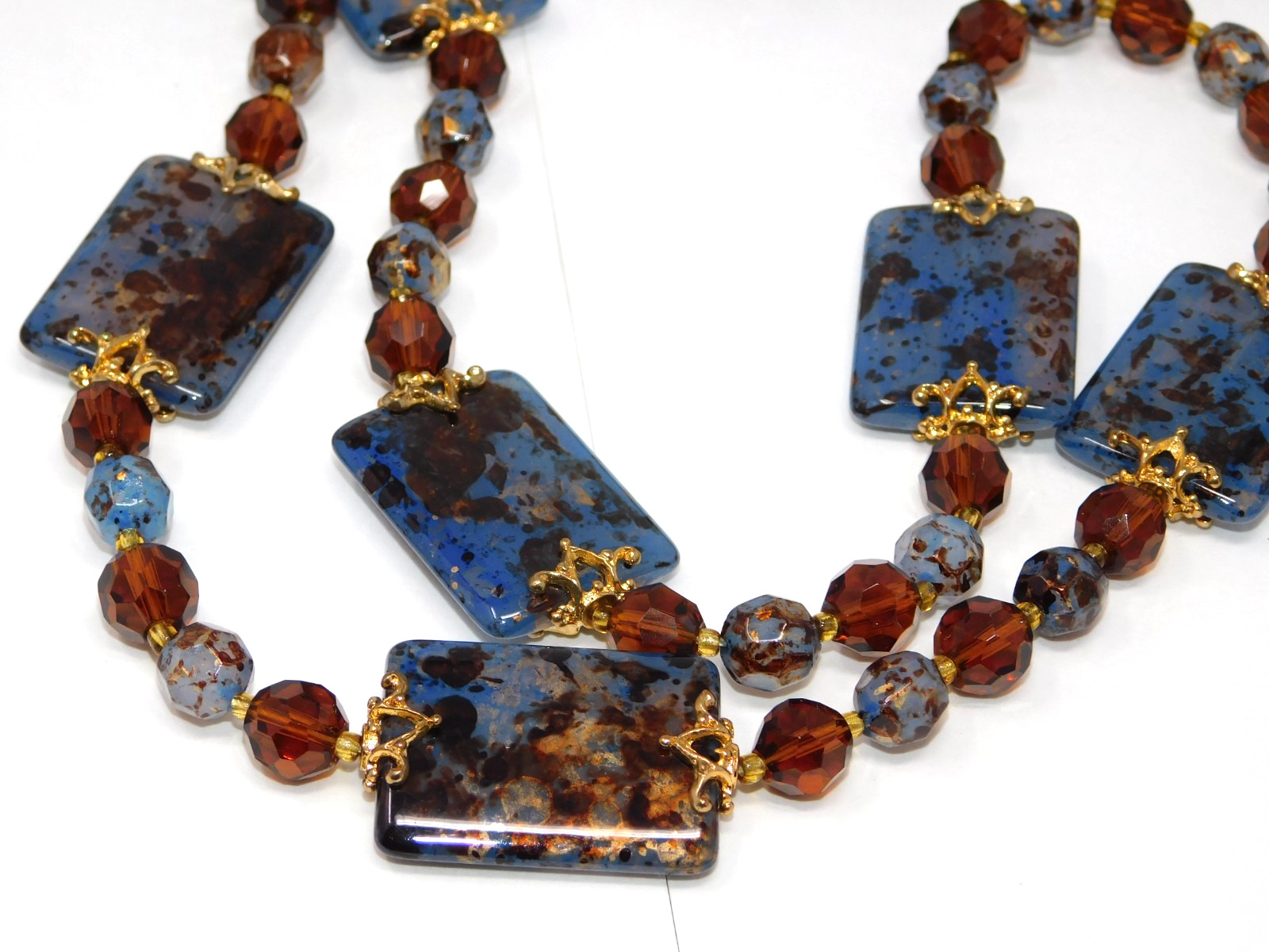 Vintage JOAN RIVERS Faux Lapis & Amber Glass Necklace Bracelet Earrings Set