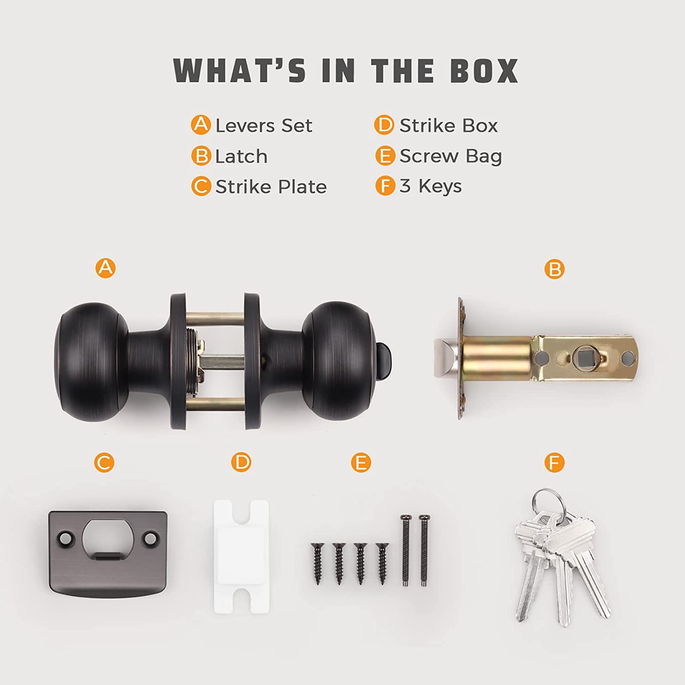 5 Pack Keyed Entry Door Knobs with Same Keys, Modern Door Knob Keyed Alike, Exte