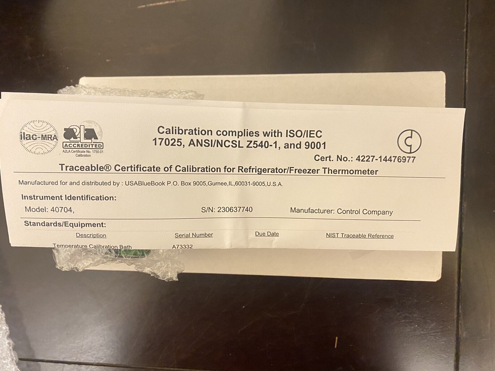 Traceable High Accuracy Thermometer, NIST