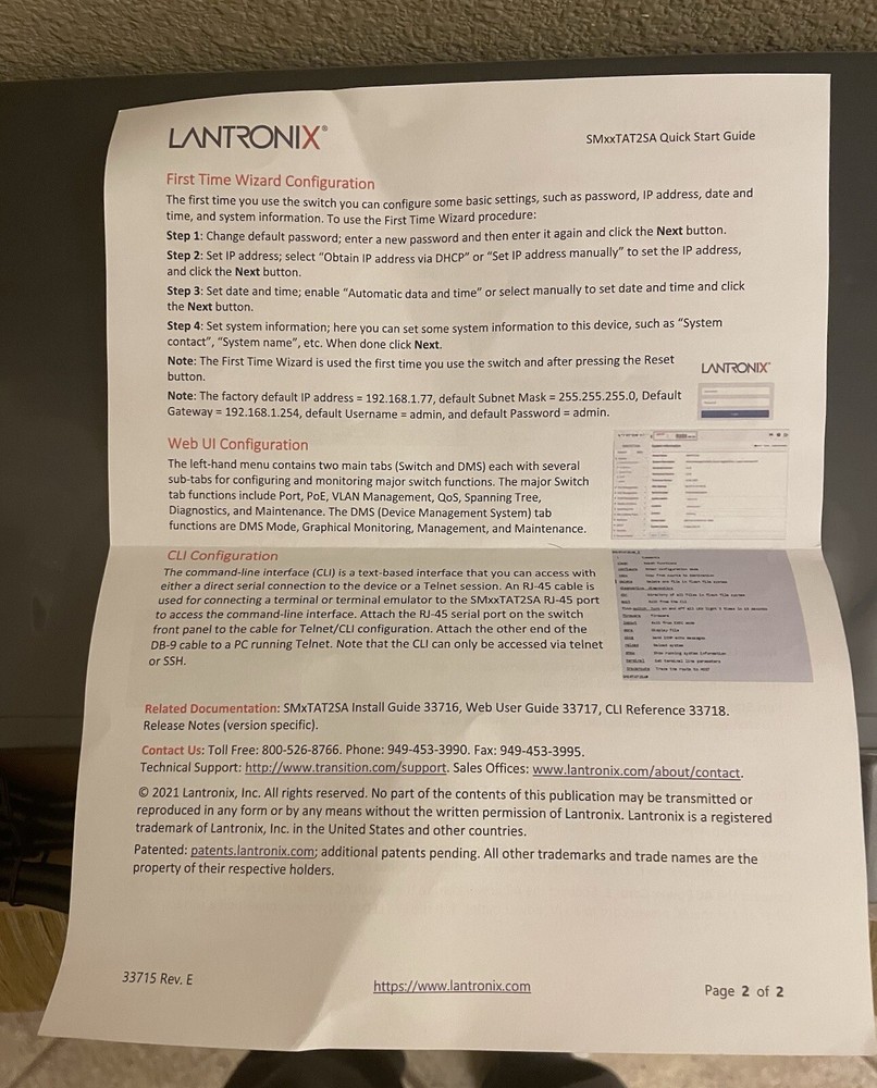 Lantronix Sm24tat2sa Network Switch-Open Box