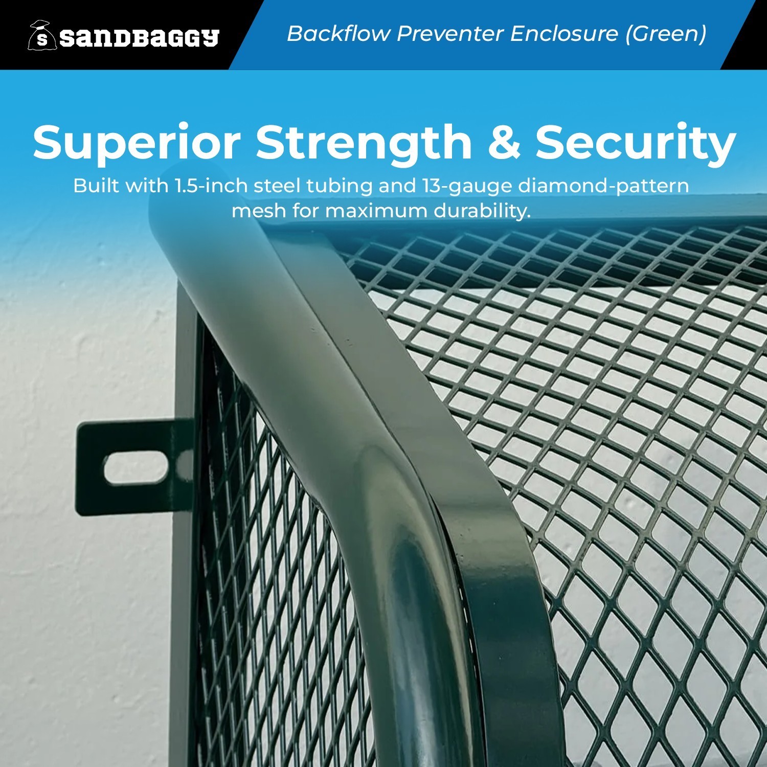 Wall-Mounted Backflow Security Cage – Backflow Enclosure (Green) - Sandbaggy