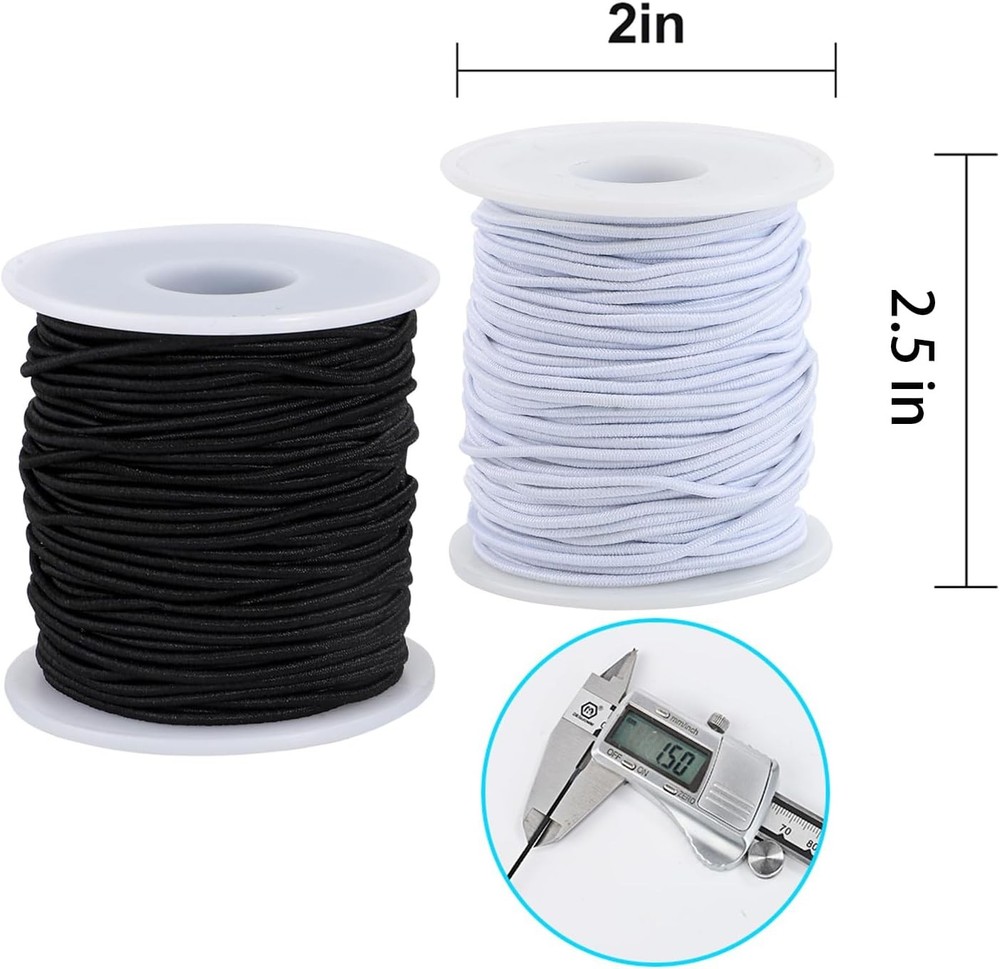 Stretchy String for Bracelets, 2 Rolls White Black (1.5mm), Black&white