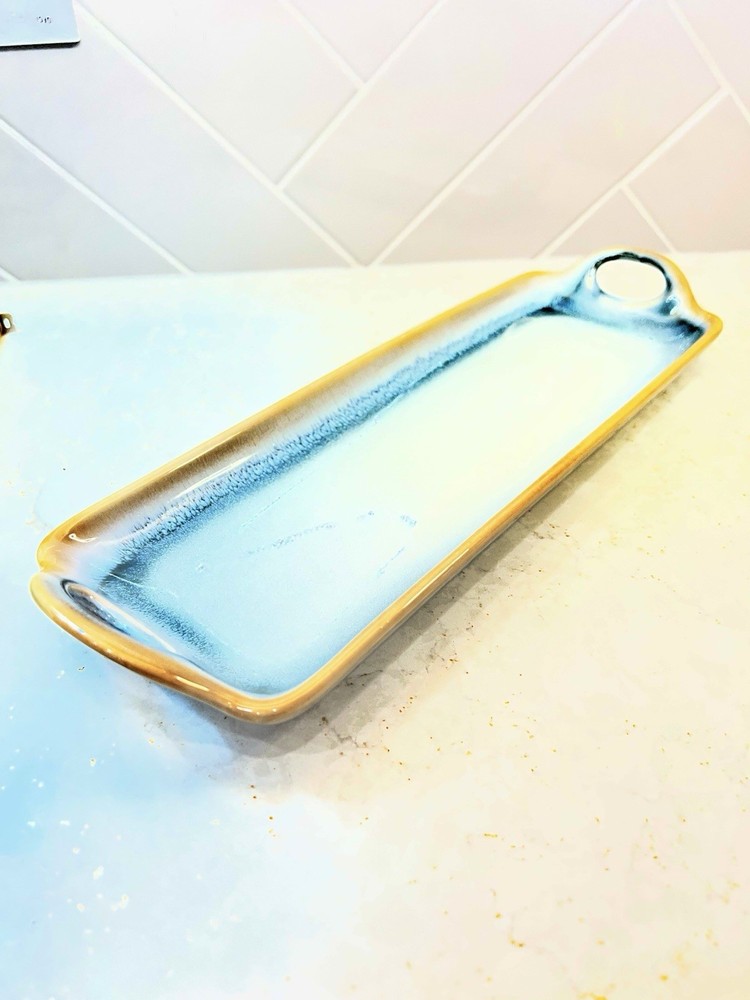 Pacifica Home Blue Glazed Ceramic Cheese Tray Charcuterie Board Serving Platter