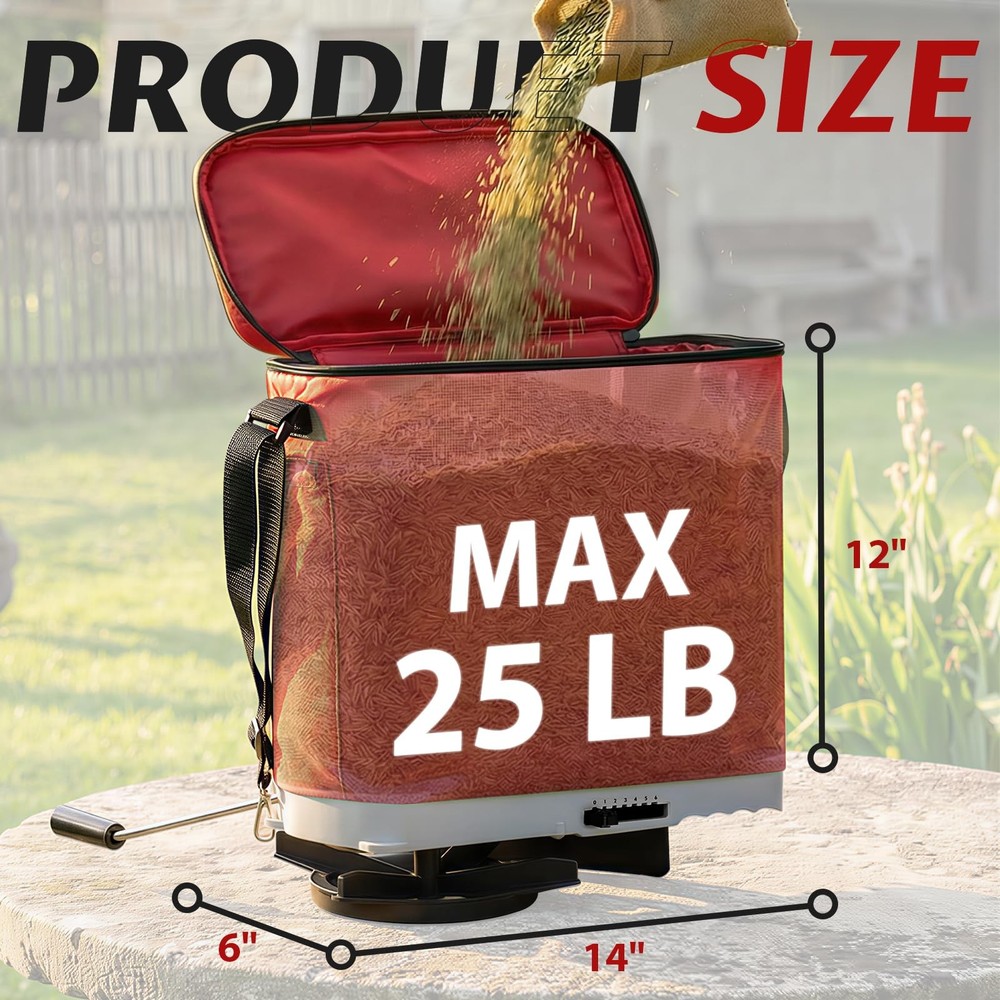 Salcod 25lb Bag Seed Spreader with Waterproof Storage Bag, Enclosed Red