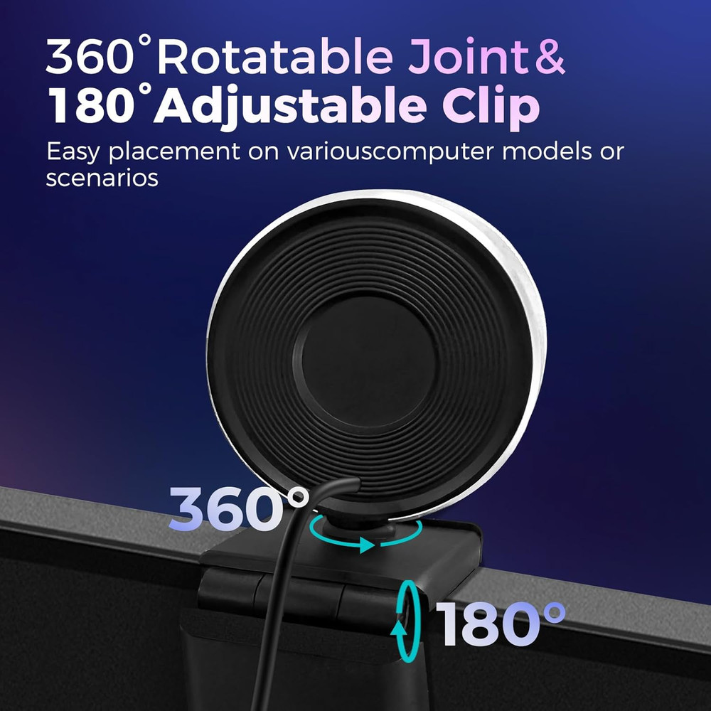 4K Webcam for PC with Microphone & Light & Privacy Cover, Web Camera for Desktop