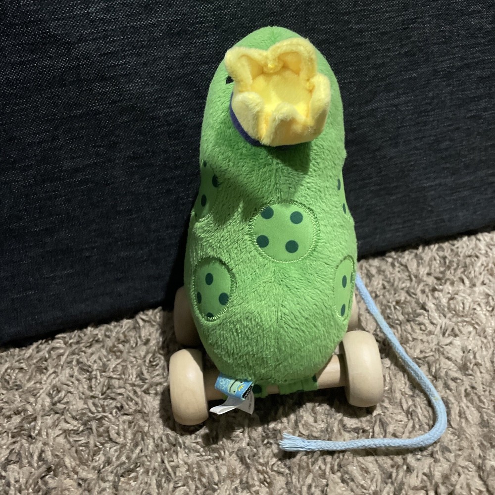 Rich Frog Pull Toy Wooden Wheels Plush Toy 8"