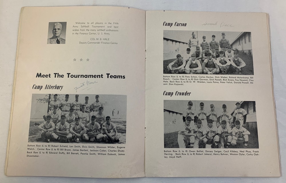 1952 FIFTH ARMY SOFTBALL TOURNAMENT program ~ Ft Benjamin Harrison, Indiana