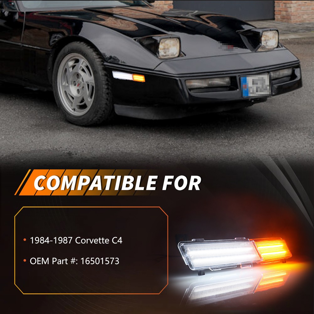 2X Amber Dynamic LED Front Turn Signal Side Marker Lights For 84-87 Corvette C4
