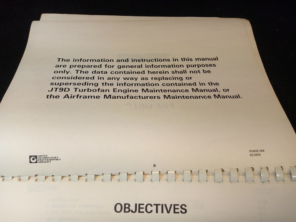 JT9D-7R4 Pratt & Whitney Training Engine Manual Line Maintenance Workshop