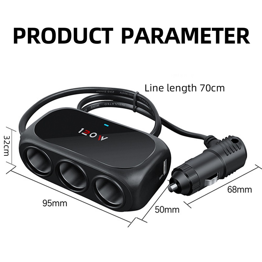 Dual USB Car Cigarette Lighter Charger 3 Way Socket Splitter DC 12/24 V Adapter