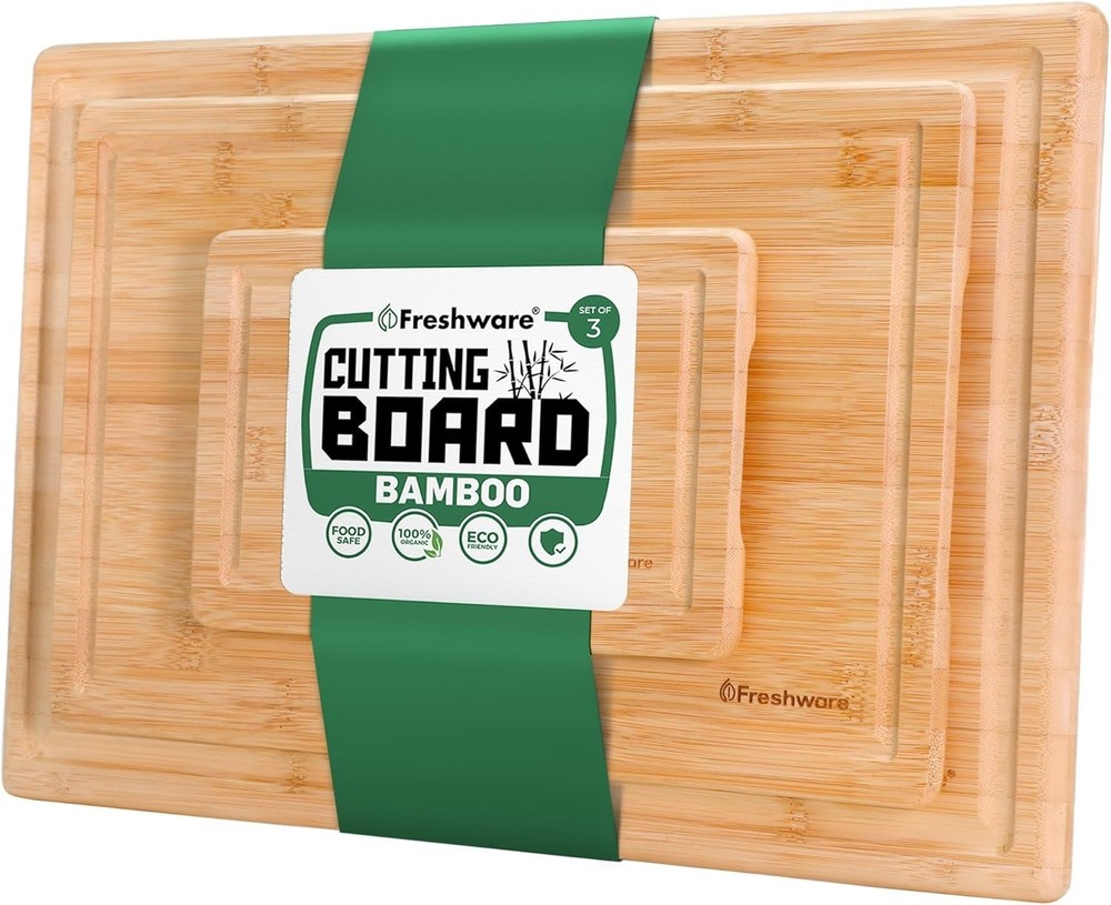 Multi-Functional Bamboo Chopping Board Set with Easy Grip Handle & Juice Grooves