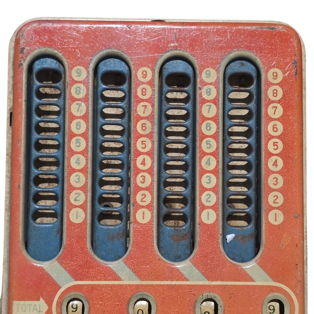 Vintage Tin Wolverine USA Red & Blue Metal Math Toy Adding Machine