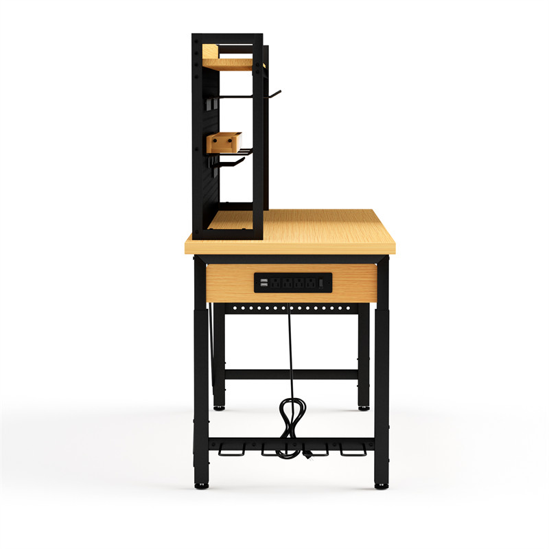 71'' Adjustable Workbench with Wheels Pegboard AC/USB Outlet Hooks Shelf 1600 lb