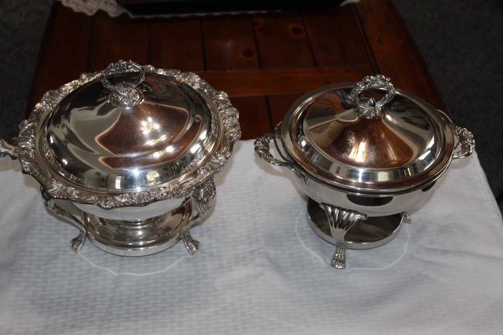 Two Ornate Silver Plate Chafing Dishes