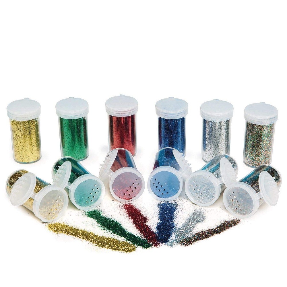 12 Pack Color Splash Glitter 3/4 oz Jars Assorted Basic Colors Craft Art Supply