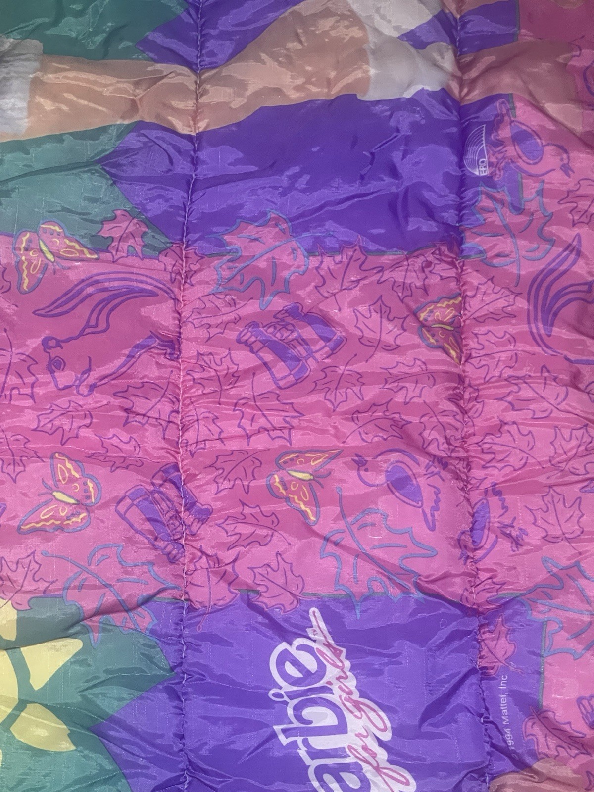 BARBIE For Girls Sleeping Bag 1994 FABRIC ONLY READ Vintage Mattel 55”L x 27”W