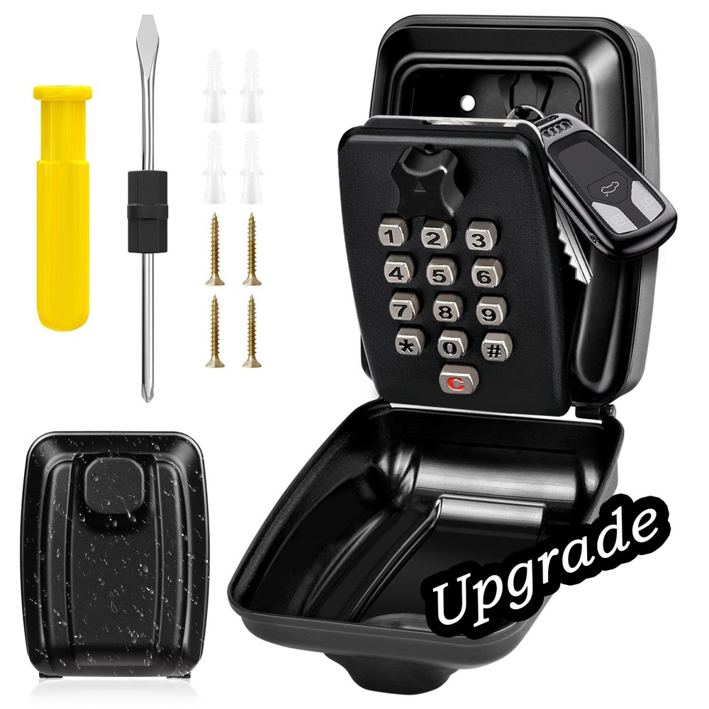 Key Lock Box Wall Mount with Code, Key Lock Box for Outside, Waterproof Key S...