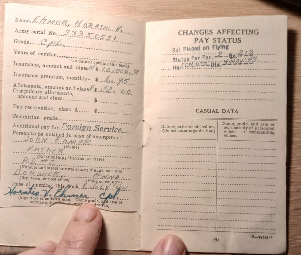 Original 1942 WW2 U.S. Army Soldier’s Individual Pay Record