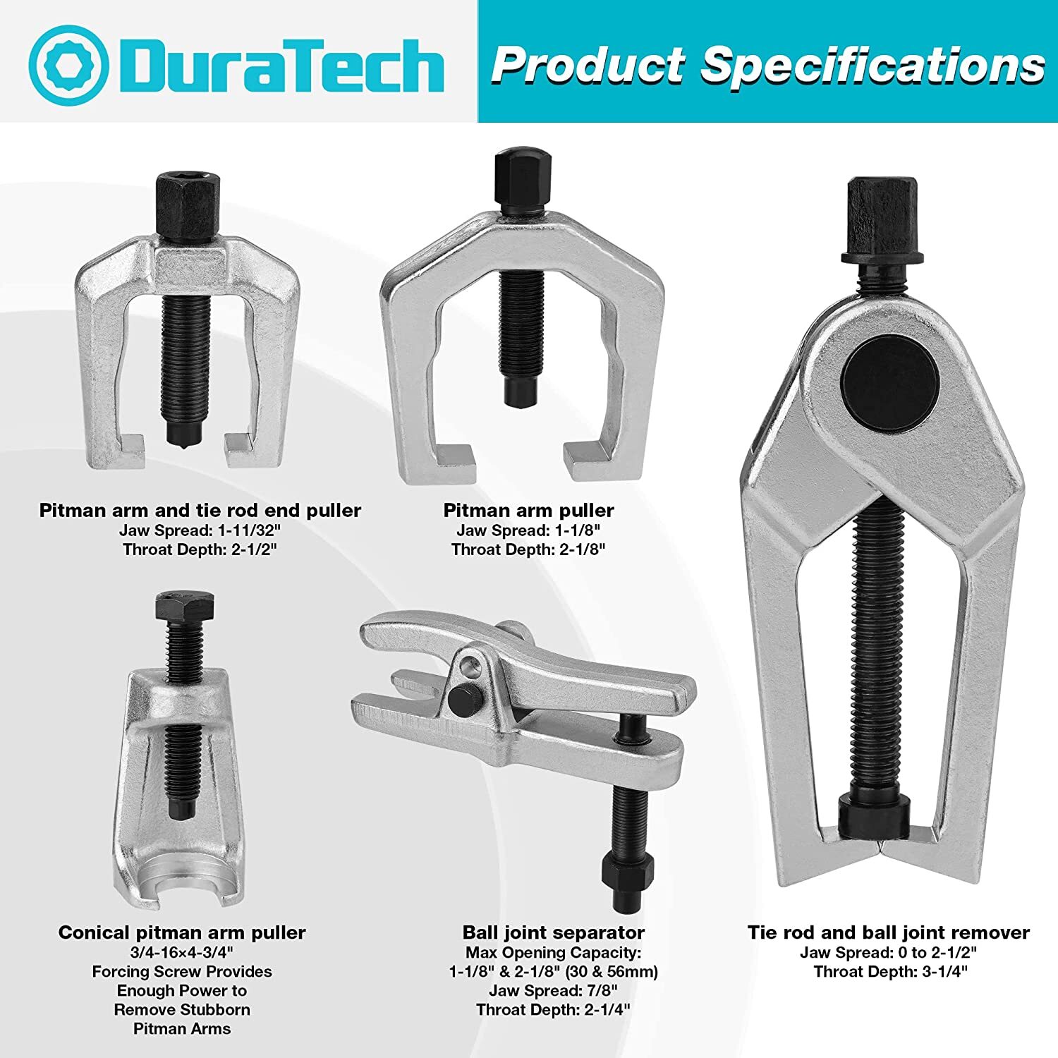 DURATECH Ball Joint Separator Pitman Arm Puller Tie Rod End 5PCS Tool Set w/Case