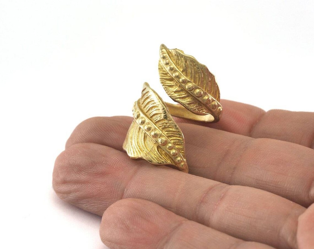 Leaf Ring Adjustable Raw Brass (16.5mm 6US inner size) 2512