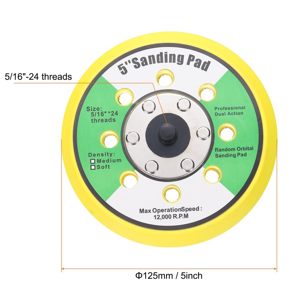 5" Hook and Loop Backing Sanding Pads with 5/16"-24 Thread, Y + B 1Pcs
