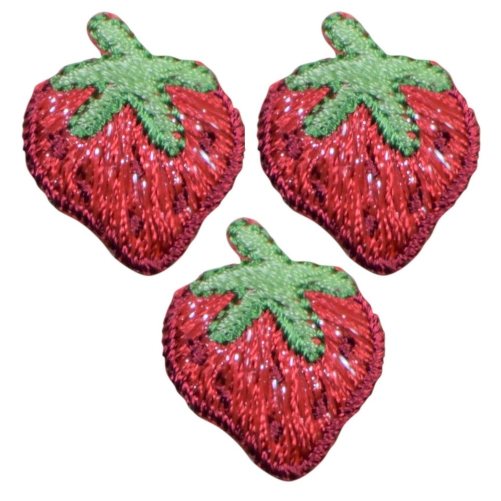 3-Pack Strawberry Applique Patch - Mini Embroidered Berry & Fruit Badge 1"