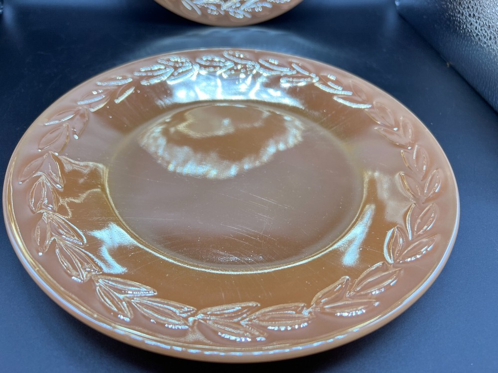Set Of 4 Luster Ware Peach Fire King Replacement 9" Dinner Plate Laurel Leaf