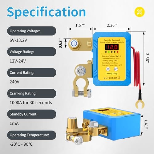 Kill Switch for Car 12V 240A Remote Battery 240A with Led Voltage&Cable