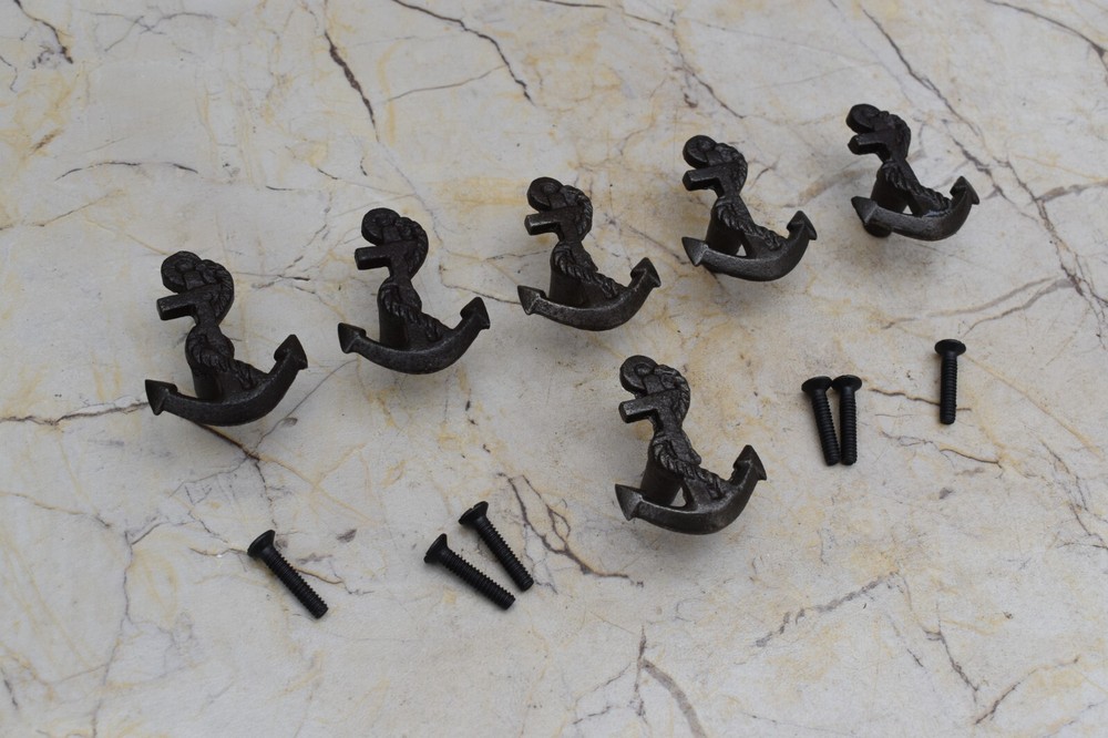 Vintage Cast Iron anchor door cabinet drawer handles pull rustic Knobs 6 pcs