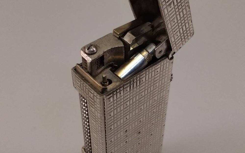 Dunhill Rollagas Lighter Silver Square Fully Operated Boxed