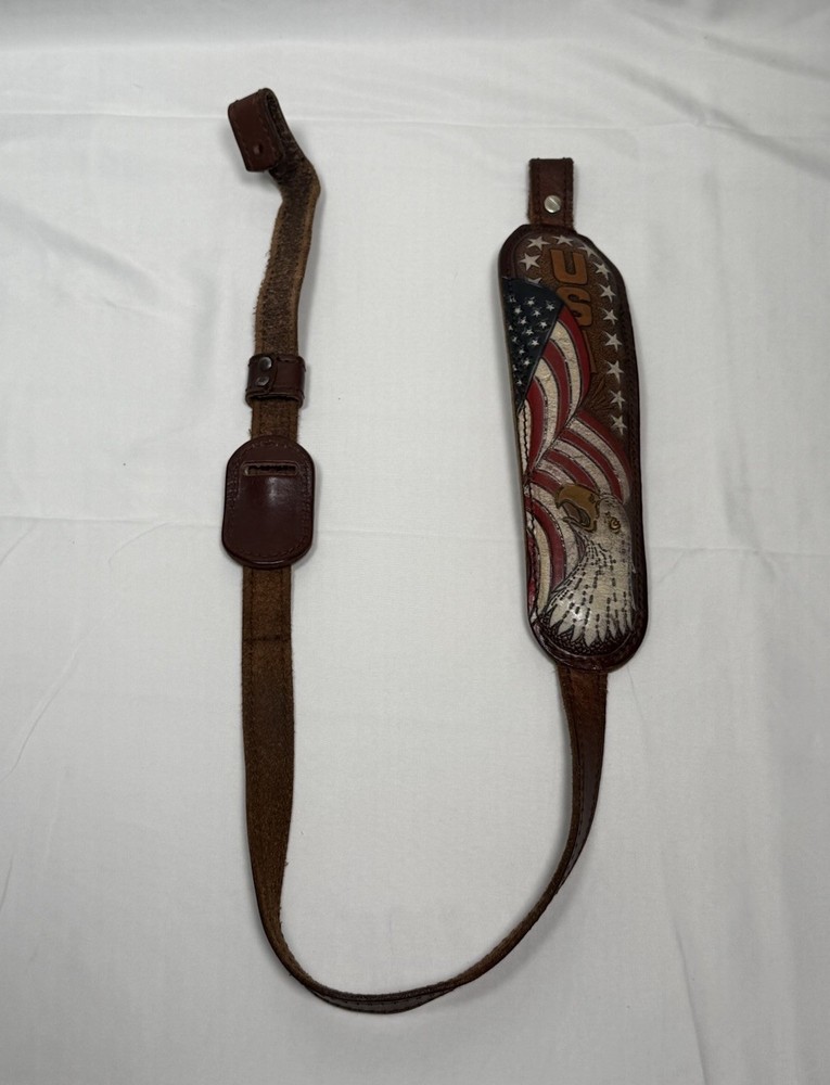 AA & E TOP GRAIN COWHIDE Rifle Sling USA Eagle Flag
