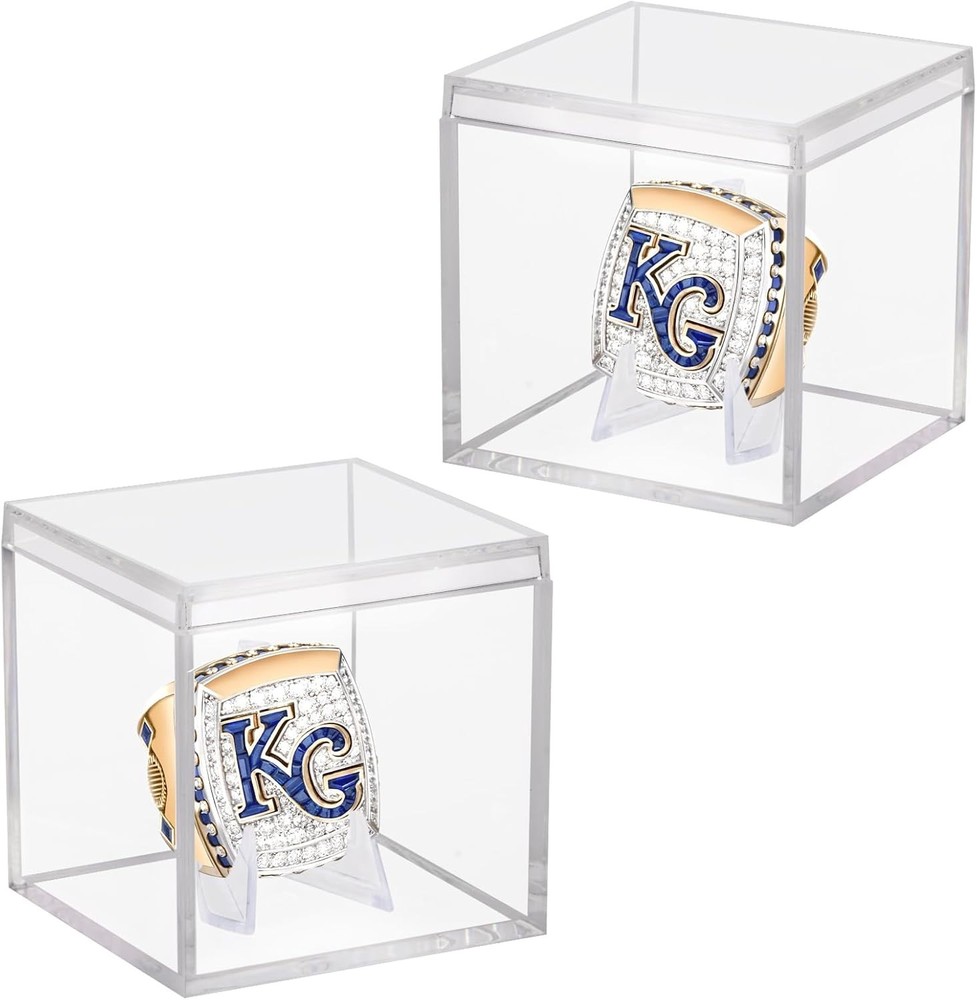 2 Pack Championship Ring Display Case Clear Acrylic Ring Case Display Box for Sp