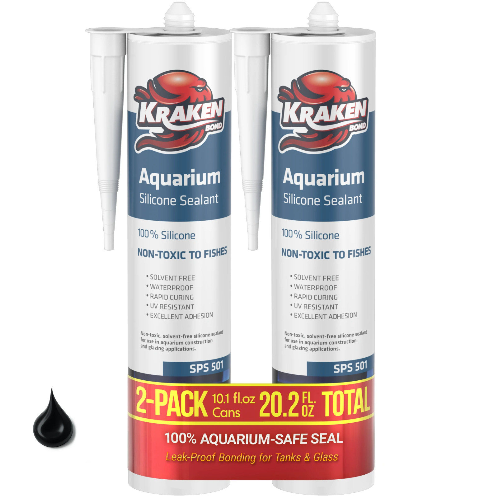 Kraken Bond Aquarium 100% Silicone Sealant, 10.1oz 2 Pack - Black