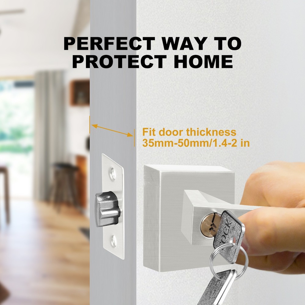 Sliver Door Lever Privacy Passage Handle Interior Square Knobs w/ 24 Keys