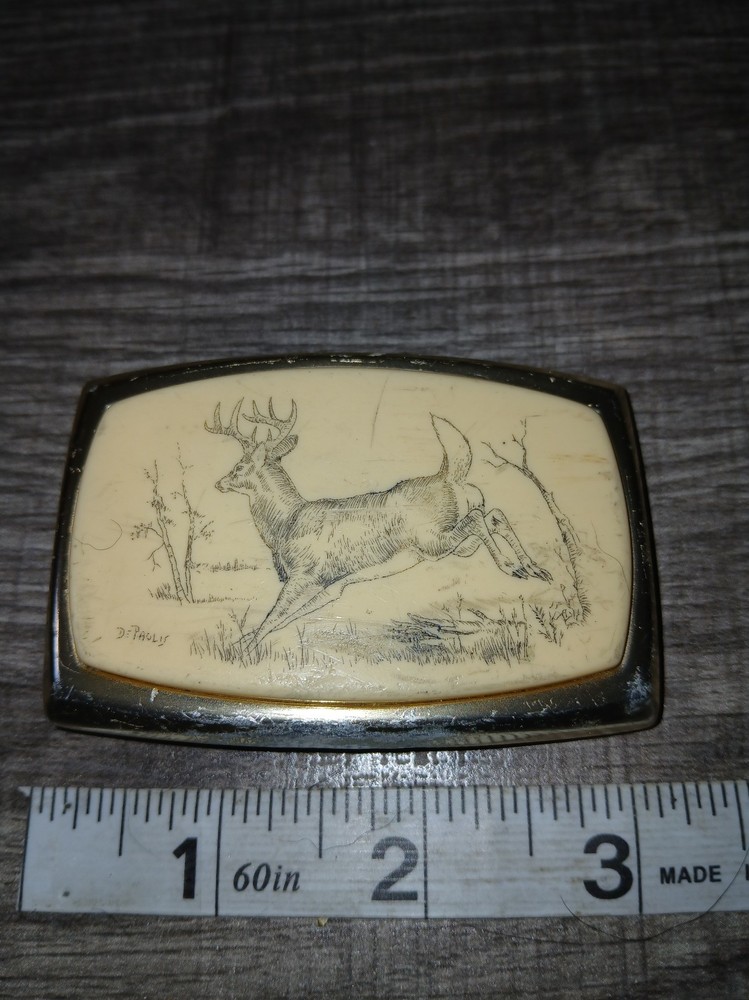 Etched Buck Belt Buckle, 1982 - Used