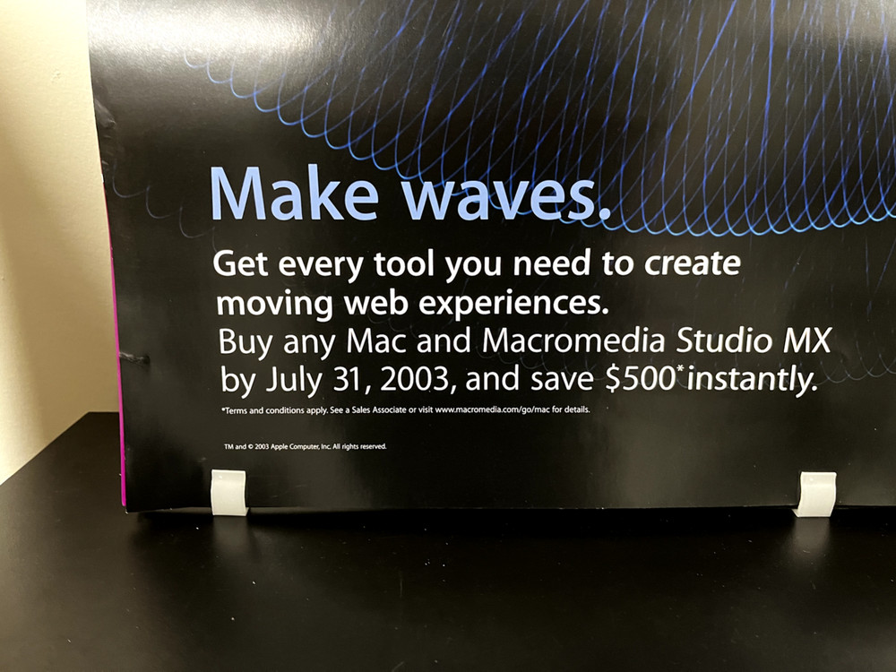 Vintage, Rare Apple Computer 2003 "Make Waves" Macromedia Studio MX Poster New