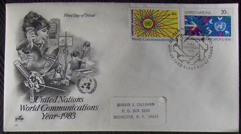 United Nations 2 different FDC  WORLD COMMUNICATIONS, New York 1983.