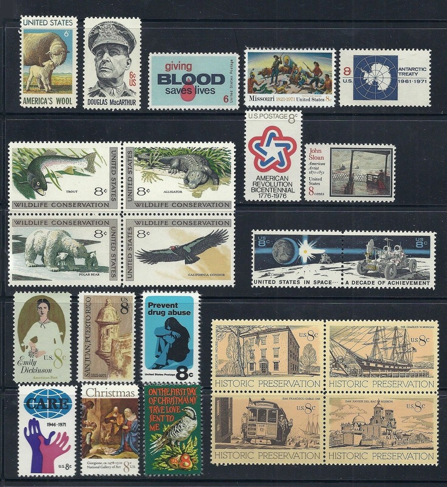 US, 1971 Year set, 23 stamps,  MNH