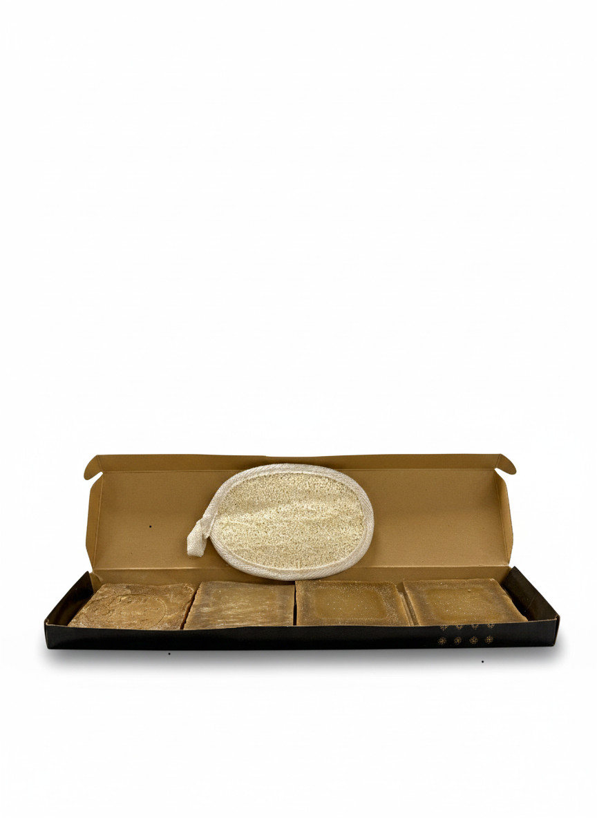 Alepo Soap Handmade Natural Ancient Olive & Laurel Oil Body Loofah 4 Bars Vegan