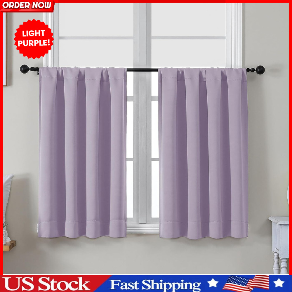 Light Purple Blackout Curtains for Kitchen 36 Inch Length 2 Panels Set, Solid Th