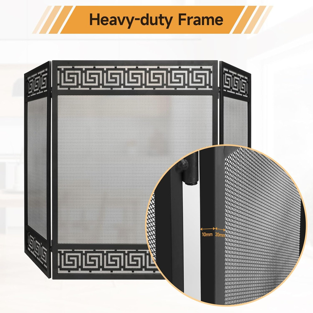 3 Panel Foldable Fireplace Screen, Extra Large Fire Place Screens Stand Alone f