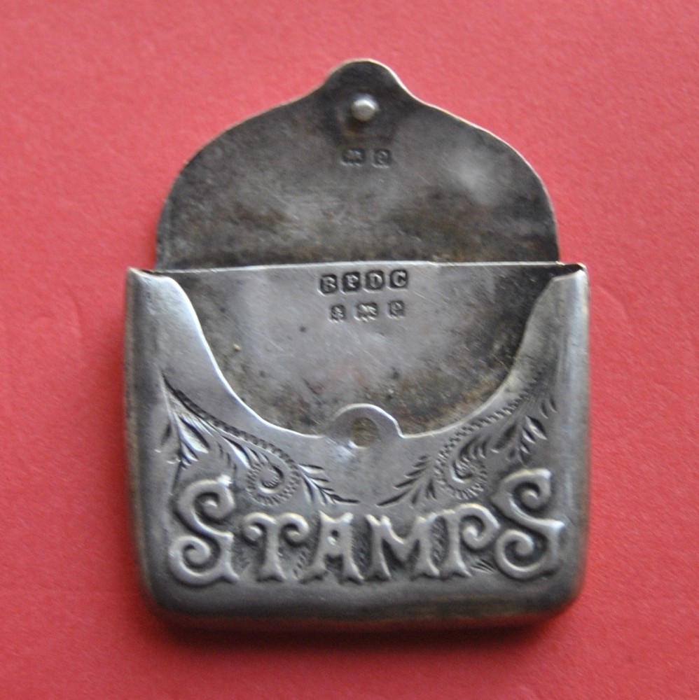 ANTIQUE SILVER STAMP CASE . BRITISH