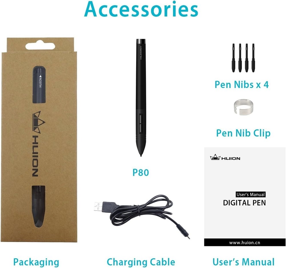 P80 Rechargeable Digital Stylus for Graphics Tablets - Lightweight & Versatile