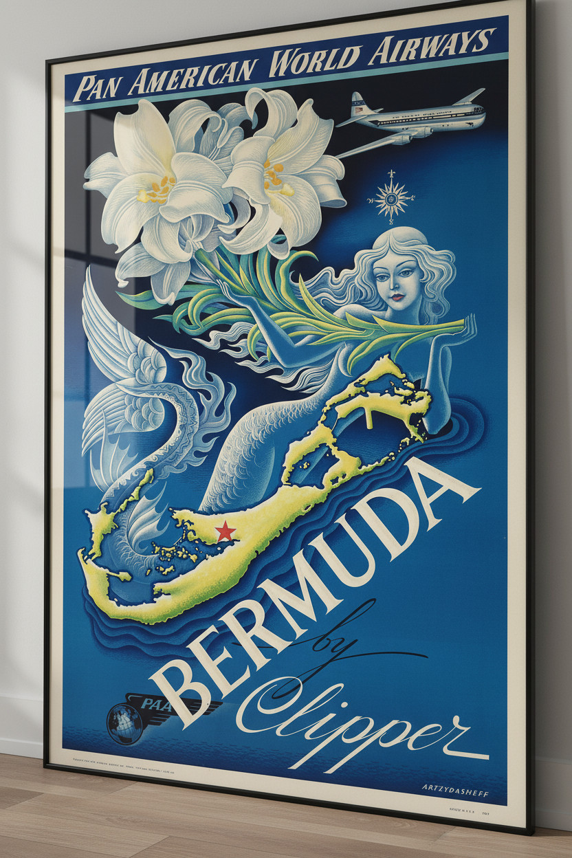 Pan American World Airways Bermuda by Clipper Poster - 24x36 - CLASSIC!