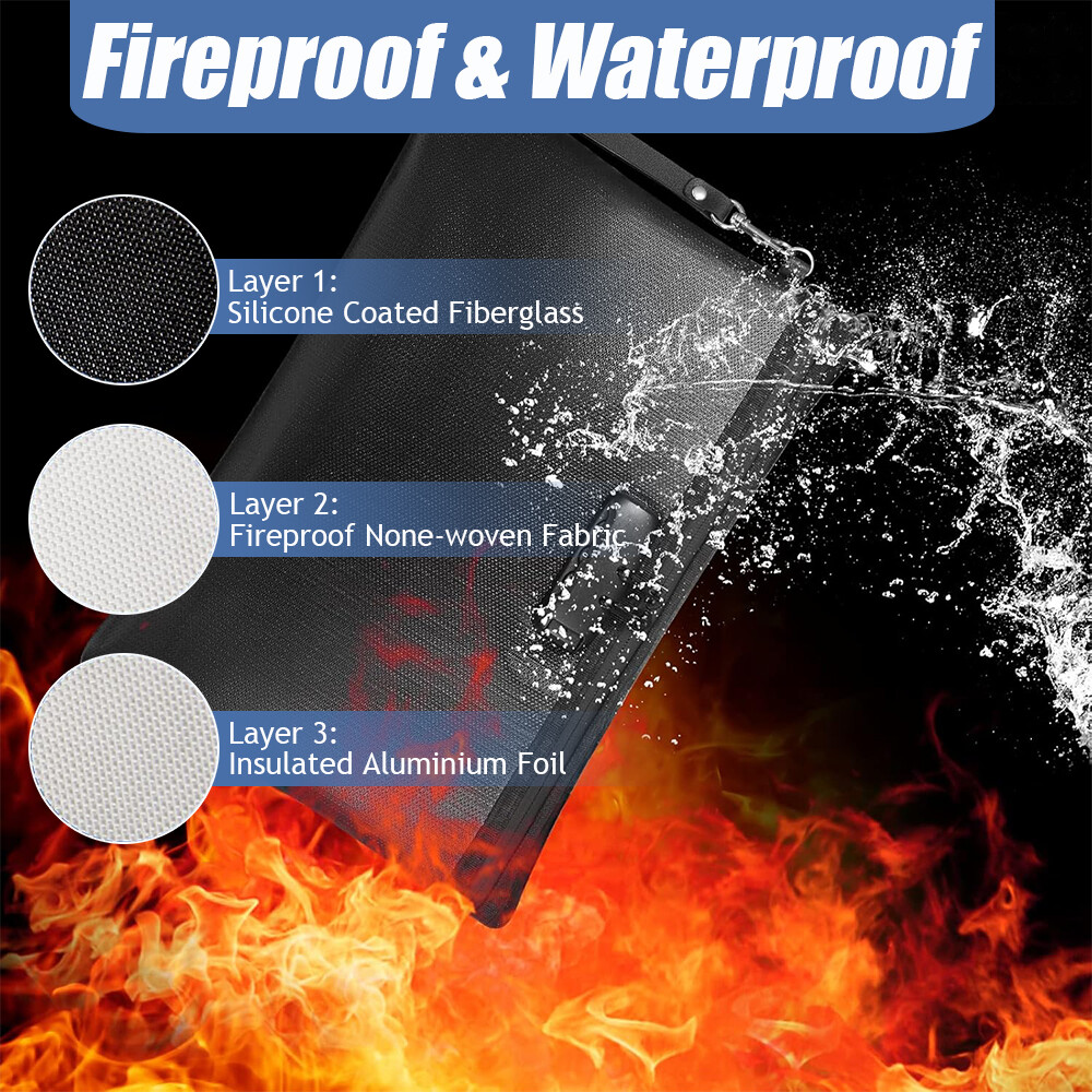Fireproof Document Money Bag with Lock Waterproof Envelope Safe Pouch Storage