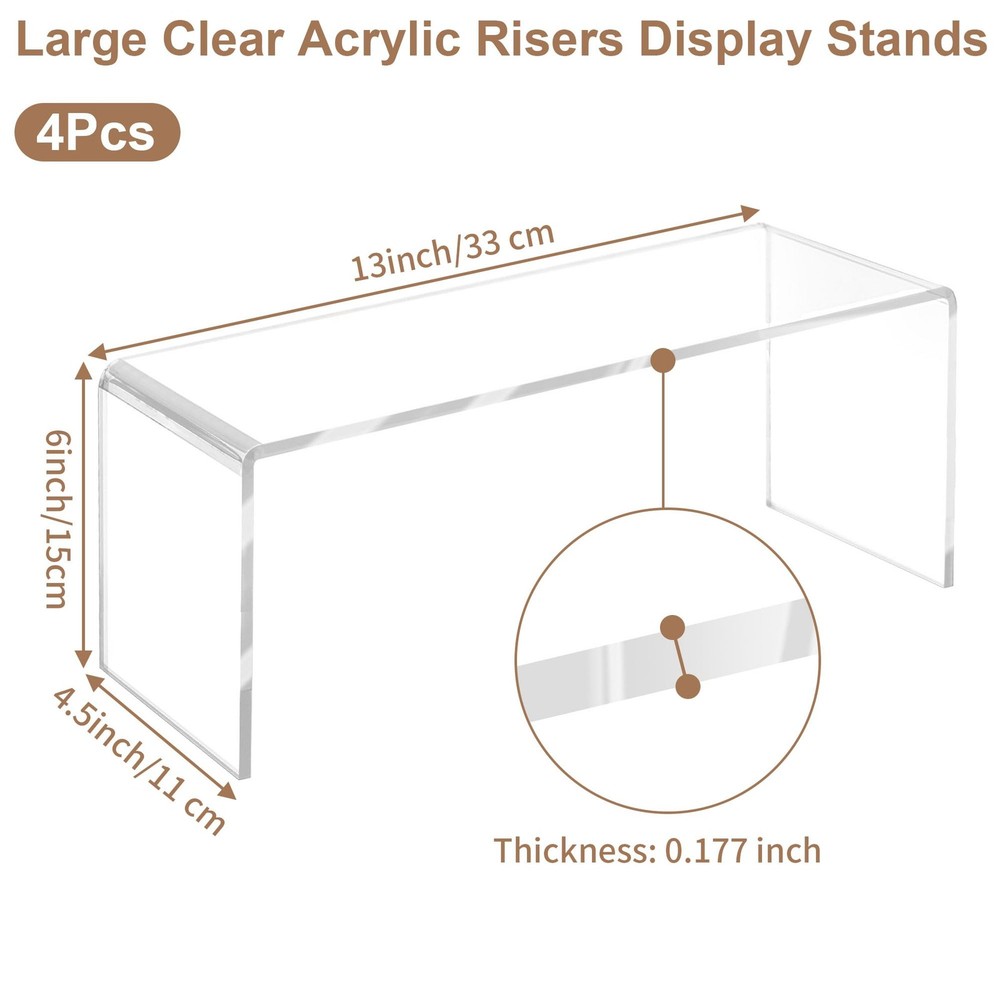 4 Pcs Large Clear Acrylic Risers, 13''x 4.5''x 6'' Thickened Rectangular Cupc...