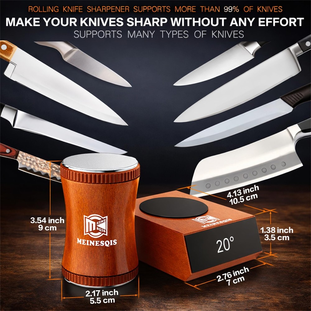 Rolling Knife Sharpener Kit with Diamond & Ceramic Discs, Magnetic Angle Guid...