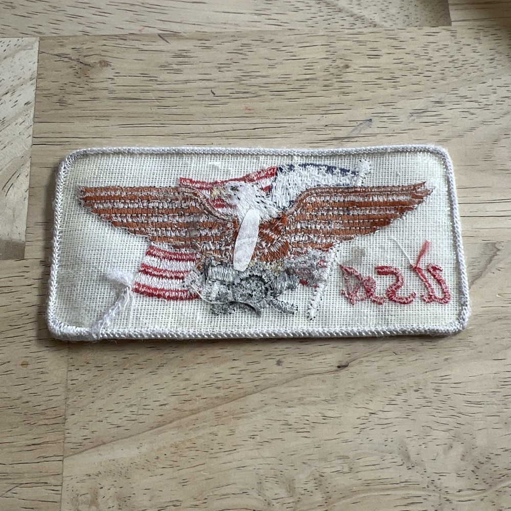 USA Flag Harley Davidson Eagle Logo Patch White with Red Lettering
